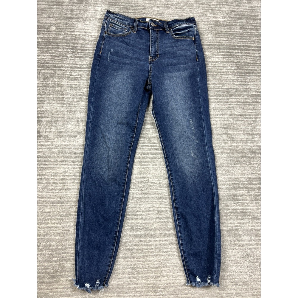 Nature Denim Jeans Juniors 9‎ Blue Dark Wash Skinny Raw Hem Denim